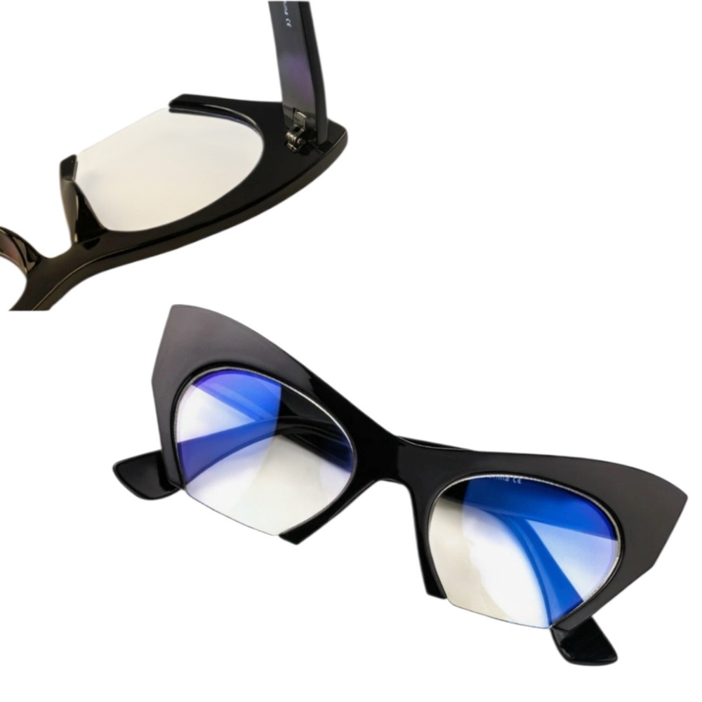 Cat Eye Eyeglasses Womens OS Black New Oversized Winged Blue Light KS1586 - Picture 3 of 7